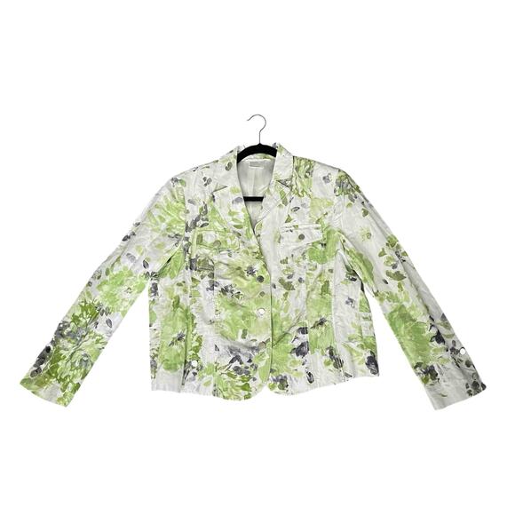 Basler Women's Lined Blazer Jacket Green White Watercolor Floral Pattern Size 42 - Picture 1 of 9